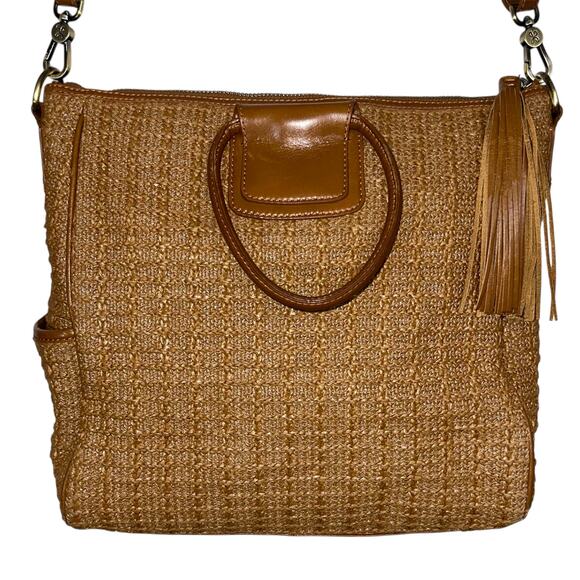 HOBO Sheila Natural Raffia Leather Large Satchel Crossbody Convertible Purse - Picture 11 of 16